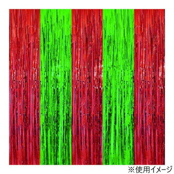 イベント・パーティ用品 パーティーフリンジカーテン ストライプ レッド&グリーン