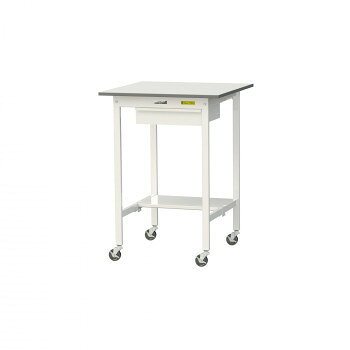 ＜＜ご注意下さい＞＞こちらの商品はメーカーよりお客様へ直接お届けの品になります。 当店での在庫はしておりません。在庫の有無はメーカー在庫のみになりますので、急な欠品や急に廃盤になる可能性がございます。こちらの商品の配送について○北海道・沖縄・離島につきましては、配送不可となりますので予めご了承お願いします。こちらの商品の包装(ラッピング)について○上記の理由(メーカーより直送)により包装はできませんので予めご了承お願いします。こちらの商品の不具合について○お届けしましたこちらの商品に不具合があった場合、商品到着日より1週間以内に当店にご連絡ください。メーカーが直接対応させて頂きます。○お客様がご自身で修理された場合、費用の負担は致しかねますので予めご了承下さい。軽作業におすすめのキャスター付き汎用作業台。収納に便利な引き出し付き。足元には半面棚付きです。高さ1035mmで立ち作業台におすすめです。引出しは左右方向の自由な位置に取付可能です。移動式の為、レイアウト変更や作業場所の移動が簡単に行えます。キャスター:75φゴム車(自在ストッパー付き4個)独自構造で簡単組み立て、しっかり安定。少ないボルトで組立がしやすく、かつ横揺れを防止します。※本商品は7個口での発送となります。※各部材の耐荷重、および作業台の全体均等耐荷重以内でご使用ください。※この商品の脚部にはスリット穴がないため、中間棚受け及び中間棚板は後付けできません。※キャビネット(引き出し)に鍵・仕切り板は付属しておりません。※物を載せたままの移動は、落下の恐れがあり危険です。※床の段差を無理に乗り越えると破損や変形の危険があります。(注意事項)※個人宅・北海道・沖縄県・離島・特別地域(路線混載便の配達不可地域)への発送は別途送料がかかります。※路線混載便の配達不可地域・帰還困難地域・その他4t車通行不可・駐車不可の場所・建設現場等の特別地域など一部配達不可の地域がございますのでご了承下さい。※配達場所によって、お届け日の延期および別途送料が発生する場合があります。※路線混載便にて出荷、車上部材渡し迄となります。ドライバーは荷下ろしのお手伝いを行いませんので、お客様にて荷受け、荷下ろし、搬入組立設置をお願いいたします。※ご注文者様が商品の受領に応じずに持ち戻りになった場合、実費をご請求させていただく場合があります。※お客様都合による返品・キャンセルは原則承っておりません。※この商品は大型商品のため、お届け日時(着日指定・時間指定など)のご指定、および配送業者のご指定は承っておりません。※土曜日/日曜日/祝祭日、およびゴールデンウイーク/お盆期間/年末年始等の長期休暇期間内の配達は承っておりません。サイズ：W750×D750×H1035mm、個装サイズ：77×78×4cm重量：30.6kg、個装重量：7400g素材・材質：天板:低圧メラミン化粧板、脚部:スチール製仕様：全体均等耐荷重:自重含む128kg/台(引出し耐荷重:10kg/段、半面棚板:50kg/枚)セット内容：キャビネット×1個半面棚板×1枚生産国：日本