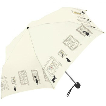 三国 50cm 裏黒コーテイング 晴雨兼用耐風楽ミニ傘 ミュージアムCATmini オフ白 S2520301 【沖縄配送不可】