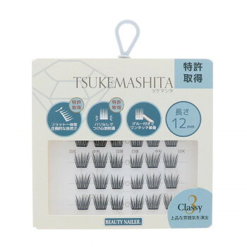 フラット一体型で圧倒的な自然さ。バリなし!つけ心地快適。グルー付きだからワンタッチ装着出来ます。まつ毛を整えたあとにツイザーでつまんだつけまを地まつ毛の根元に下から密着。押し上げるように装着すれば、感圧接着剤で自然なフィット。上品な雰囲気を演出します。【取り外し方】根元に指を添えて、無理に強く引っ張らずにそっとめくるようにはがします。【使用上の注意】※お肌に合わない場合やアレルギーをお持ちの方はご使用をお止め下さい。※専用のツイザーなどで優しく丁寧に台紙からはがしてください。※必ず地まつ毛に装着し、直接肌につけないで下さい。※装着前に目元を清潔かつ乾燥した状態に保ってください。※装着後、違和感がある場合は直ちに取り外して下さい。※本来の目的以外のご使用をお止め下さい。※防塵に注意し、お子様の手の届く場所や直射日光、高温下での保管は避けて下さい。商品区分：雑貨サイズ：W104×H123×D14mm、個装サイズ：13×11×2cm重量：約50g、個装重量：50g素材・材質：ツケマシタ:PBT樹脂感圧接着剤、リング材質:シリコン仕様：36束長さ:約12mm生産国：中国