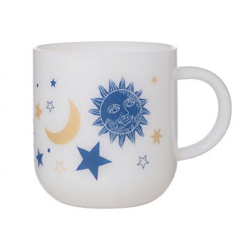月と太陽をモチーフにした耐熱マグです。サイズ：φ8×H86×M111mm、個装サイズ：11×9×10cm重量：個装重量：155g素材・材質：耐熱マグ仕様：商品容量:350ml食器洗浄機:不可電子レンジ:対応生産国：日本