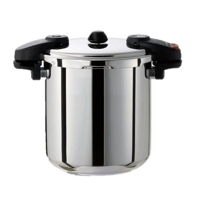 ＜＜ご注意下さい＞＞こちらの商品はメーカーよりお客様へ直接お届けの品になります。 当店での在庫はしておりません。在庫の有無はメーカー在庫のみになりますので、急な欠品や急に廃盤になる可能性がございます。こちらの商品の配送について○北海道・沖縄・離島につきましては、配送不可となりますので予めご了承お願いします。こちらの商品の包装(ラッピング)について○上記の理由(メーカーより直送)により包装はできませんので予めご了承お願いします。こちらの商品の不具合について○お届けしましたこちらの商品に不具合があった場合、商品到着日より1週間以内に当店にご連絡ください。メーカーが直接対応させて頂きます。○お客様がご自身で修理された場合、費用の負担は致しかねますので予めご了承下さい。中規模店にちょうどいい、業務用ミドルサイズ。メインの圧力鍋にも2台目の圧力鍋としてもおススメです。全面三層構造で、軽く、熱伝導に優れています。全面三層構造なので熱を均一化し、焦げ付きを抑えます。サイズ：商品サイズ(外寸):W360×D260×H290mm、本体サイズ(内寸):直径230×深さ240mm、個装サイズ：29.6×29.4×29.2cm重量：約3000g、個装重量：3760g仕様：作動圧力:98kPa水の容量(最高水位線):約6.7L水の容量(豆類線):約3.3L白米最大炊量:約10合大豆最大煮量:約1000g対応熱源:ガス火・IH付属品：蒸しす・掃除ピン・取扱説明書兼クッキングブック生産国：中国