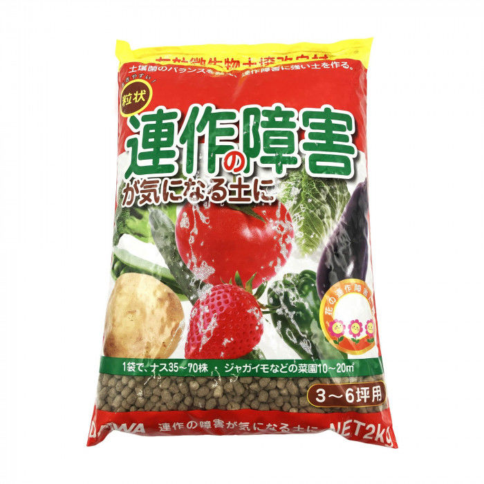 本商品は数種の有機質原料を放線菌・硝酸化成菌・酵母菌・繊維分解菌などにより熟成醗酵した有効微生物土壌改良材です。土に混ぜるだけで有効微生物群が働き、不均衡な土壌菌のバランスをえ、連作に強い土を作ります。放線菌や有効微生物のエサとなるカニガラ・米ぬかが配合されており、土壌中で活発になるため連作に強い土が持続します。汚泥肥料は使用しておりません。サイズ：個装サイズ：36.0×24.0×4.0cm重量：個装重量：2010g素材・材質：カニガラ、米糠、大豆粕、糖蜜、ケイ酸白土、副産石灰など仕様：【使用量の目安】菜園1平方メートルに:100〜200gプランター(65cm)に:25〜50g土1Lあたり:2〜4g【計量の目安】紙コップ1杯(約200cc)で:約150g一握り:約20g生産国：日本