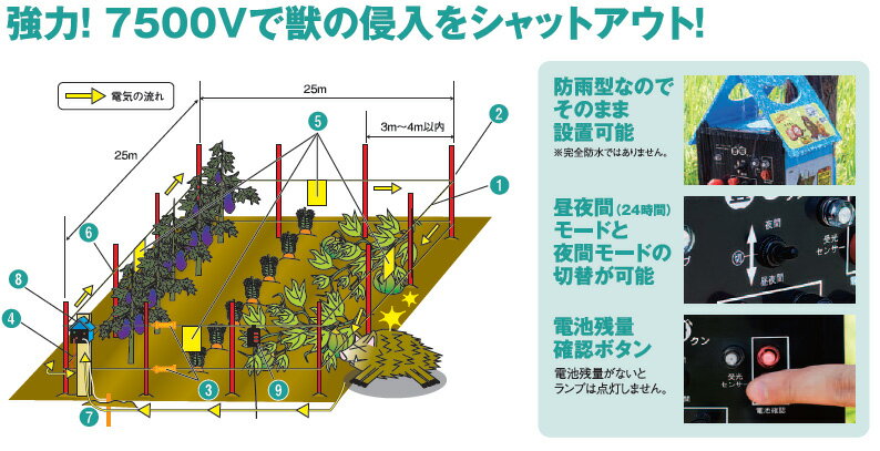 電気柵100m用セット豊柵クンRH-75（004007）【個人宅配送不可】【代引不可】【北海道・沖縄・離島配送不可】