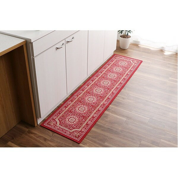 マット キッチンマット 撥水 エレガンス柄 滑りにくい ワイン 約44×120cm 【北海道・沖縄・離島配送不可】