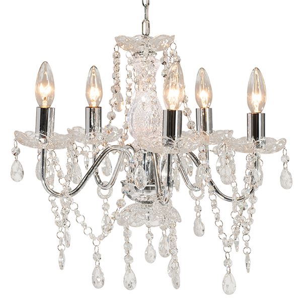 ガラスシャンデリア シルバー (約)幅45cm 組立式 シャンデリア球（E17/40W）×5個付