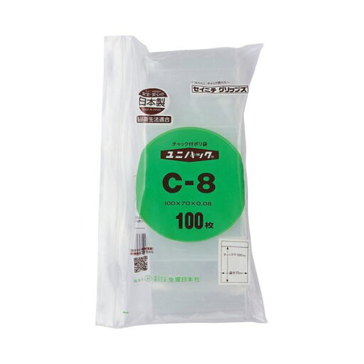 (まとめ)セイニチ ユニパック チャック付 ポリエチレン ヨコ70×タテ100×厚み0.08mm C-8 1パック(100枚)〔×10セット〕 (まとめ)セイニチ ユニパック チャック付 ポリエチレン ヨコ70×タテ100×厚み0.08mm C-8 1パック(100枚)〔×10セット〕