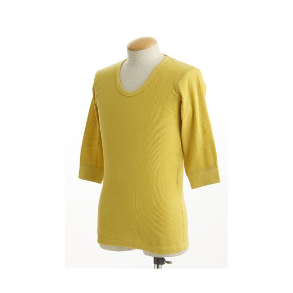 米軍 ドッグタグ付き コットンサーマルUネックシャツ 五分袖 マスタード Lサイズ【代引不可】【北海道..