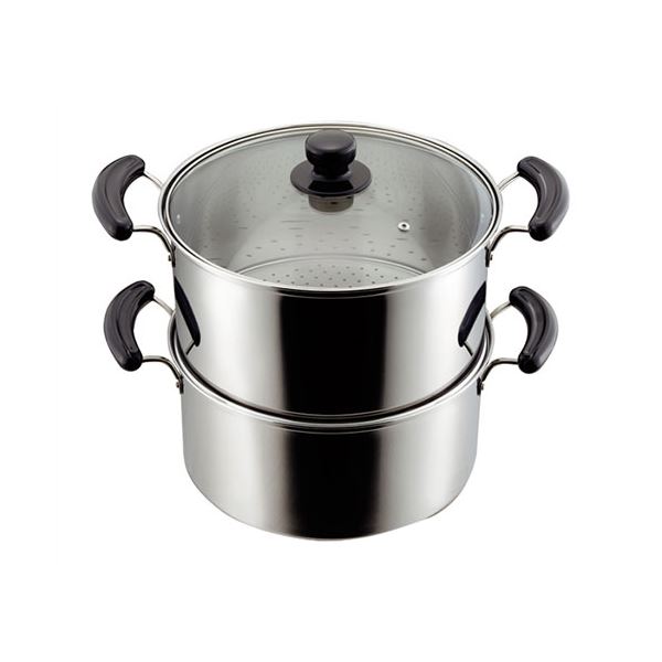 パール金属 だんらん ステンレス製ガラス蓋付深型2段蒸し器28cm 2升用 H-4795 【北海道・沖縄・離島配送不可】
