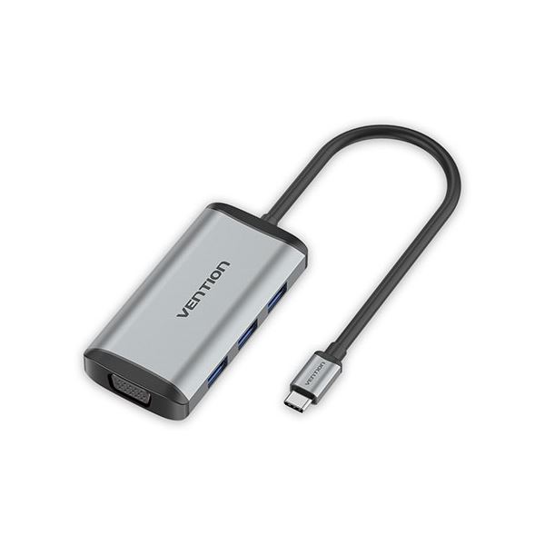 VENTION USB-C to HDMI/VGA/USB3.0x3/PD ドッキングステーション 0.15M メタルタイプ グレー TG-8023 【北海道・沖縄・離島配送不可】