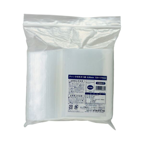 （まとめ） 伊藤忠リーテイルリンク チャック付ポリ袋 0.08×120×170mm CHB80-F 1パック（100枚） 〔×10セット〕 【北海道・沖縄・離島配送不可】