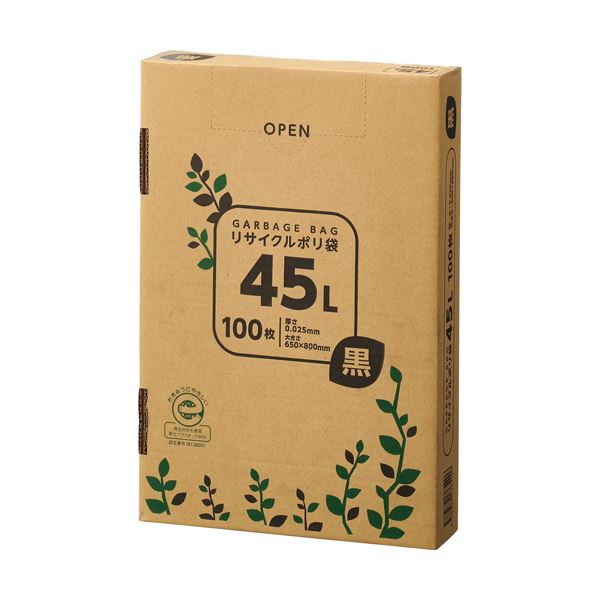（まとめ）TANOSEE リサイクルポリ袋 黒45L BOXタイプ 1箱(100枚)〔×10セット〕