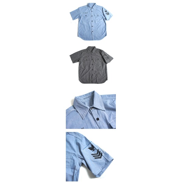 USタイプNAVYシャブレーシャツ ステンシル半袖 J S069YN ブルー 36（ S） 〔 レプ...
