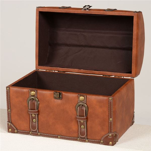 トランク型収納ケース(収納ボックス) 合成皮革使用 幅34cm×奥行20.5×高さ27cm ライトブラウン 【代引不可】【北海道・沖縄・離島配送不可】 [2]