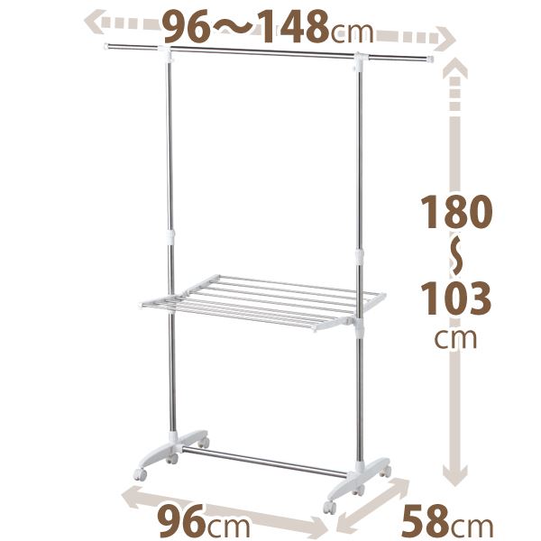 伸縮式室内物干しスタンド/洗濯物干し 〔H型〕 折りたたみ 竿高調節可 キャスター付き ポーリッシュ 【代引不可】【北海道・沖縄・離島配送不可】