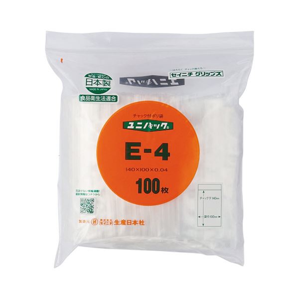 （まとめ）セイニチ ユニパック チャック付 ポリエチレン ヨコ100×タテ140×厚み0.04mm E-4 1パック(100枚)〔×5セット〕