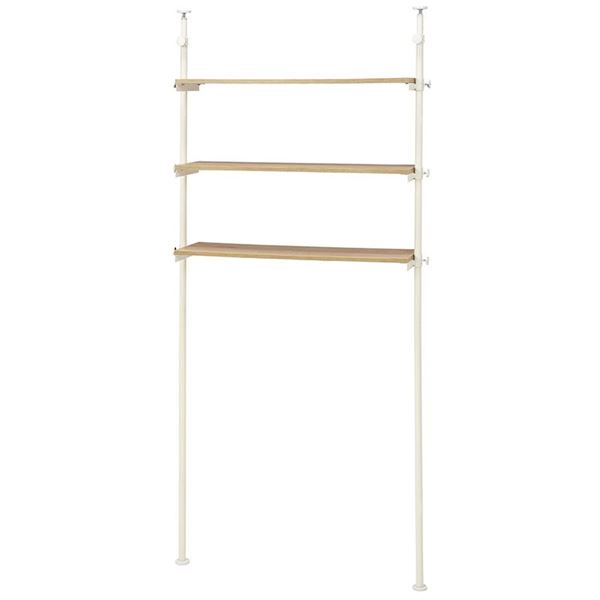 突っ張り 洗濯機ラック/ランドリー収納 〔ホワイト 幅90×奥行24×高さ187〜264cm〕 棚板3枚 スチール 組立式 〔脱衣所 洗面所〕 【北海道・沖縄・離島配送不可】