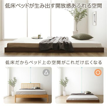 ベッド 低床 ロータイプ すのこ 木製 コンパクト ヘッドレス シンプル モダン ブラウン ダブル ポケットコイルマットレス付き【代引不可】【北海道・沖縄・離島配送不可】