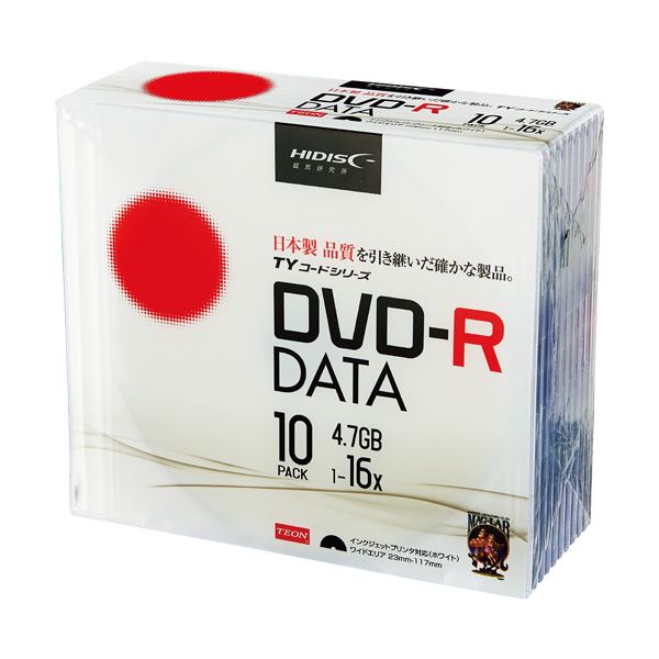 (まとめ) ハイディスク データ用DVD-R4.7GB 16倍速 ホワイトワイドプリンタブル 5mmスリムケース TYDR47JNP10SC1パック(10枚) 〔×10セット〕【代引不可】【北海道・沖縄・離島配送不可】