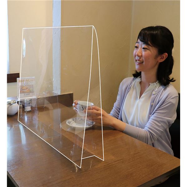 (まとめ) 飛沫防止 パーテーション/衝立 〔大 0.5mm厚〕 透明 軽量 H500×W610×D100mm 〔接客 打ち合わせ 会議〕 〔×5セット〕 【北海道・沖縄・離島配送不可】