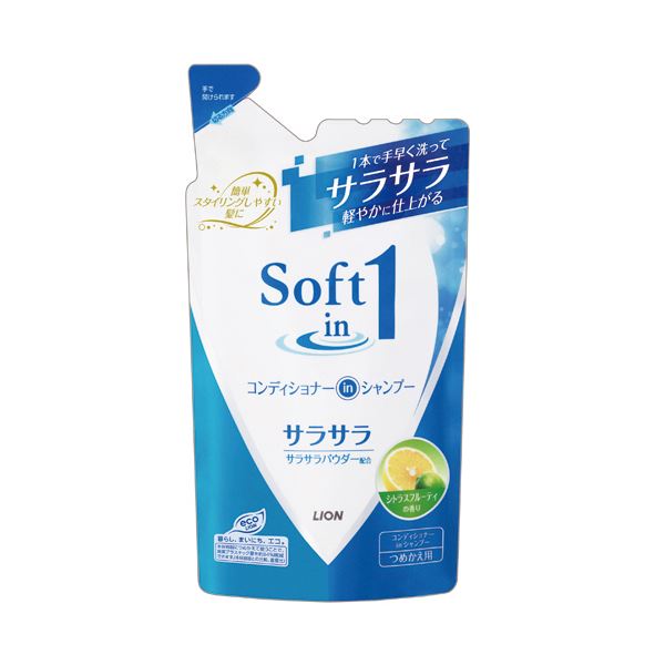 (まとめ) ライオン ソフトインワン コンディショナーインシャンプー サラサラ つめかえ用 380ml 1個 〔..