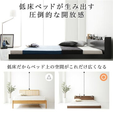 ベッド 低床 ロータイプ すのこ 木製 宮付き 棚付き コンセント付き シンプル モダン ブラウン ダブル ポケットコイルマットレス付き【代引不可】【北海道・沖縄・離島配送不可】