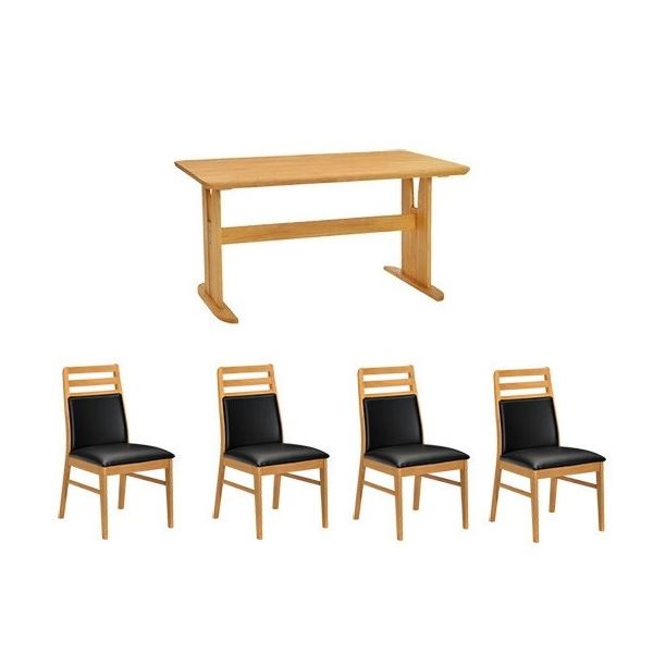 〔5点セット〕ダイニングテーブル1台＆肘なしチェア×4脚セット 木製 ブラッシング加工 ナチュラル 【北海道・沖縄・離島配送不可】