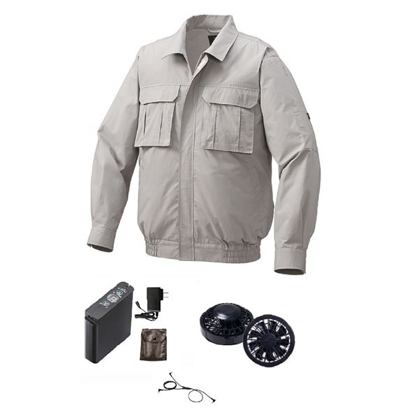 綿薄手脇下マチ付き 空調服(KU91900)/作業着 〔ファンカラー：ブラック シルバー 4L〕 リチウムバッテリー(LIPRO2)セット