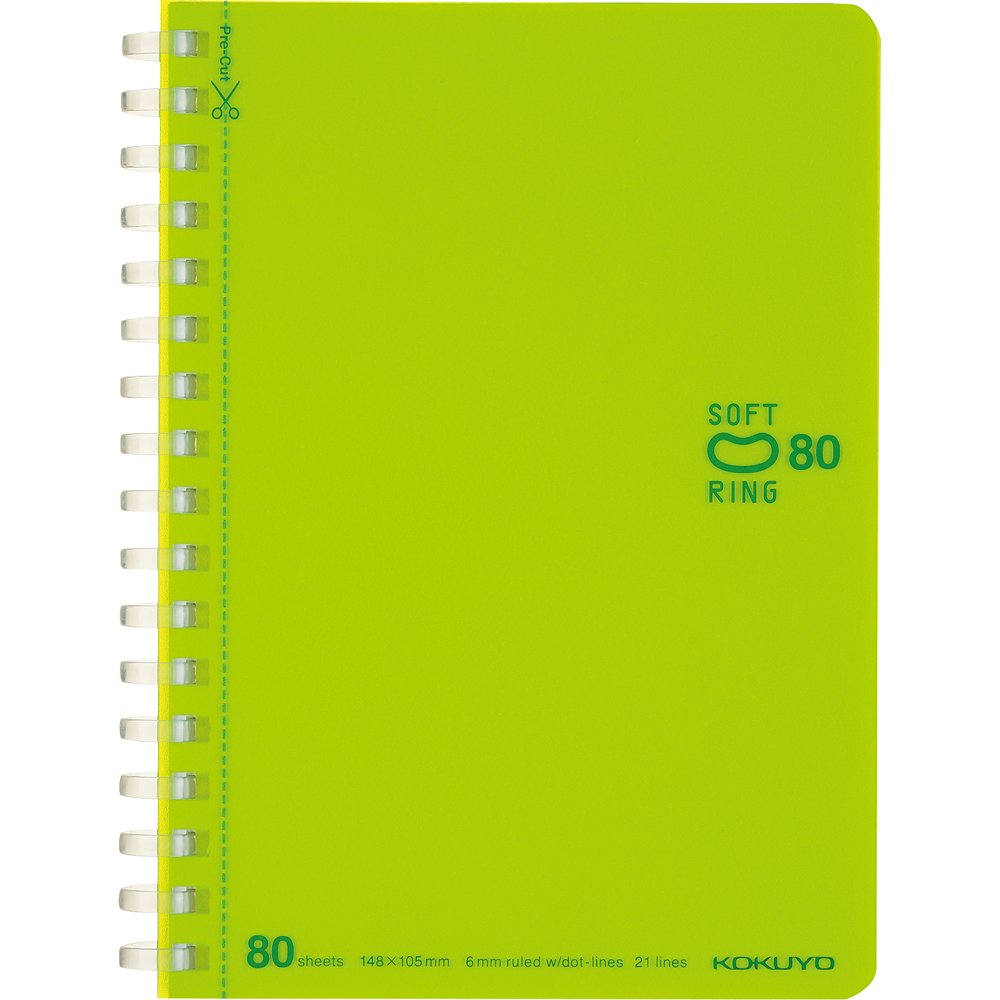 【メール便発送】コクヨ ソフトリングノート ドット入りB罫 A6 80枚 黄緑 ス-SV358BT-LG 〔1冊〕 【代引不可】