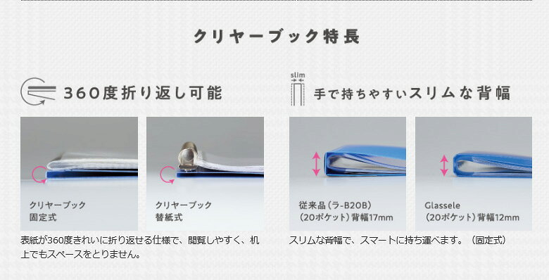 フジックスの（まとめ買い）コクヨ クリヤーブック Glassele (固定式・背ポケットタイプ) A4 40ポケット ライトブルー ラ-GLB40LB 〔5冊セット〕 【北海道・沖縄・離島配送不可】｜アングル3