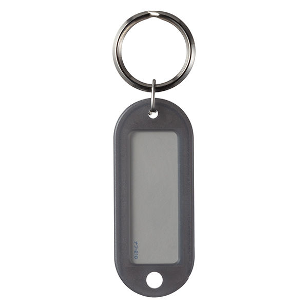 ●鍵の分類に最適なキーホルダータイプの名札です。表裏双方に文字が記入できる両面表示タイプです。【仕様】種類：両面表示用(大)カード寸法：42・17外寸法(mm)：62・25・t4材質：PP本体色：グレーリング内径：20mm●リング内径/20...