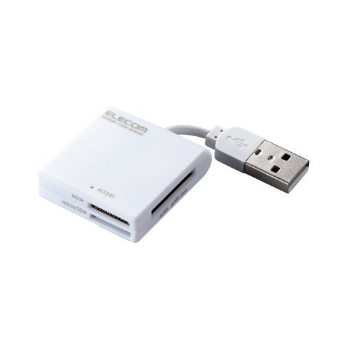 【メール便発送】エレコム カードリーダライタ USB2.0対応 ケーブル固定 SD+MS対応 ホワイト MR-K009WH【代引不可】