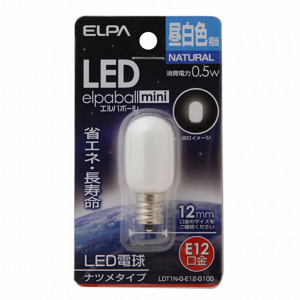 ●光源にはLEDを使用していますので、消費電力が少ない省エネタイプです。■交流電源：100V 50/60Hz共用■口金：E12■サイズ：全長46X外径20(mm)■質量：5g■定格消費電力：0.5W■定格入力電流：0.006A■設計寿命：30,000時間■全光束：18lm■光色：昼白色相当■屋内用