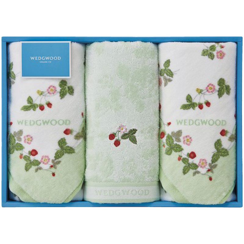 【ギフト】ウェッジウッド ワイルドストロベリー フェイスタオル3P グリーン 【北海道・沖縄・離島配送不可】