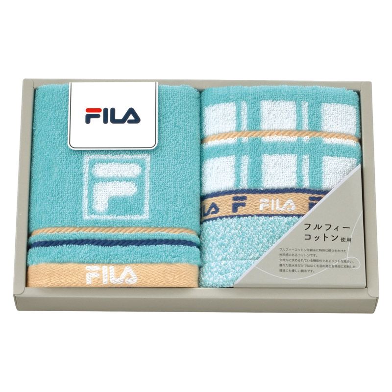 こちらの商品の配送について★北海道・沖縄・離島は配送不可となります。こちらの商品の包装(ラッピング)について○ラッピング・のし承ります（有料）。○「のし種類」と「のし名入れ」はご注文時備考欄にご記載下さい。（のしはラッピングと一緒にご注文下さい。のしのみのご指定は不可となります。）注文者名とお届け先名が異なる場合は「（注文者名）様ご依頼分」と送り状に記載して発送いたします。★ラッピング・のしをご指定の場合は、商品出荷まで5日程度かかります。イタリア生まれの正統な血統フィラの起源はイタリアのスタイルであり、創造性であり、情熱です。純粋なイタリアとイタリア人気質を今に引き継いでいます。チェック柄と杢調と無地の切り替えデザインでシンプルさとデザイン性を兼ね備えたものとなっており、爽やかなブルーグリーンにベージュの差し色を入れ軽やかなイメージに仕上げました。【商品サイズ】25×25cm【本体重量】0.1kg【箱サイズ】16×24×3cm【材質】綿100%【原産国】ベトナム[ タオルギフト タオルセット ]