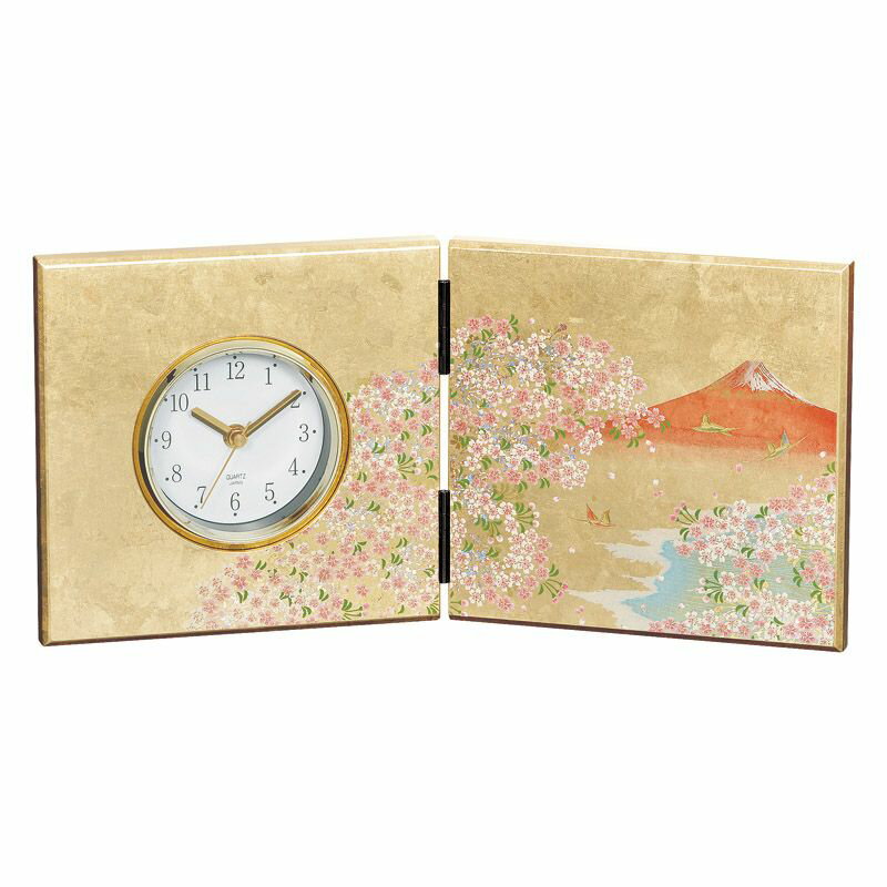 【ギフト】加賀箔 屏風時計 華富士 16838 【北海道・沖縄・離島配送不可】