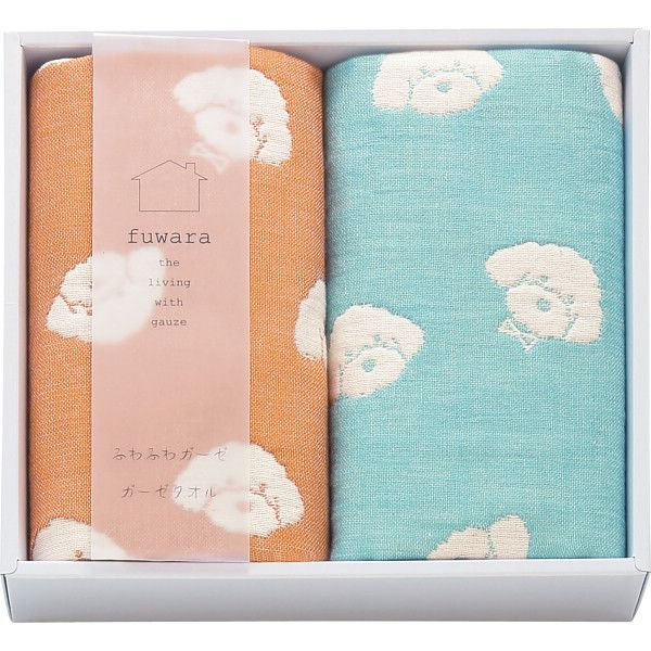 Towel - 【ギフト】ふわら 6重織ガーゼハンカチ2枚セット ブルー 【北海道・沖縄・離島配送不可】