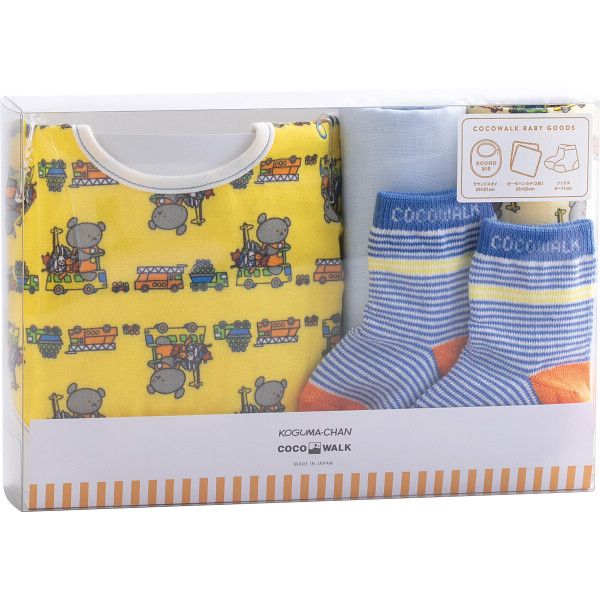 こちらの商品の包装(ラッピング)について○ラッピング・のし承ります（有料）。のし名入れはご注文時備考欄にご記載下さい。注文者名とお届け先名が異なる場合は「（注文者名）様ご依頼分」と送り状に記載して発送いたします。スタイとガーゼハンカチ2枚と更にソックスが入ったギフトセットです。どれも使う頻度の高いものだから何枚あっても助かり、お母さん・お父さんにも喜ばれます。専用のボックスに入っているので、出産祝いやちょっとしたプレゼントにもおすすめ。【商品内容】●スタイ×1、ハンカチ×2、ソックス×1●対象年齢：0歳〜3歳まで（個人差あり）【商品サイズ】●（スタイ）約25×21cm、（ハンカチ）約25×25cm、（ソックス）約9から11cm【材質】●（スタイ・ハンカチ）綿100％、（ソックス）綿56％・アクリル24％・ナイロン15％・ポリウレタン5％【原産国】日本【箱サイズ】25×6×17cm【箱入重量】160g【宅配区分】常温[ ベビーギフト 出産祝い ]