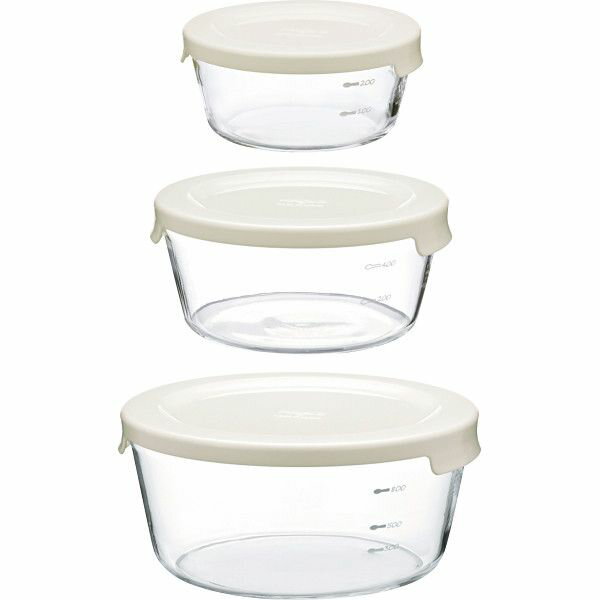 Condiments Container - 【ギフト】ハリオ 耐熱ガラス製保存容器 丸3個セット オフホワイト MST-3018-OW 【北海道・沖縄・離島配送不可】