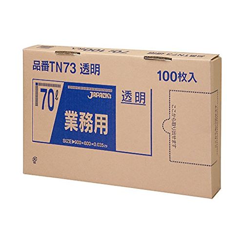 ●商品サイズ (幅×奥行×高さ) :奥行×幅(mm)900×800●内容量:100枚規格容量(L) ,メーカー品番,色,1ケース入数,口幅×深さ(mm) ,厚み(mm) 70,TN73,透明 ,100枚箱入,800× 900,0.035
