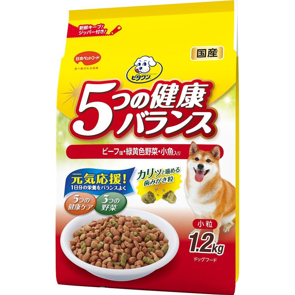 （まとめ買い） 5つの健康バランス ビーフ味・野菜入り 小粒 1.2kg 犬用 ドッグフード 〔×4〕