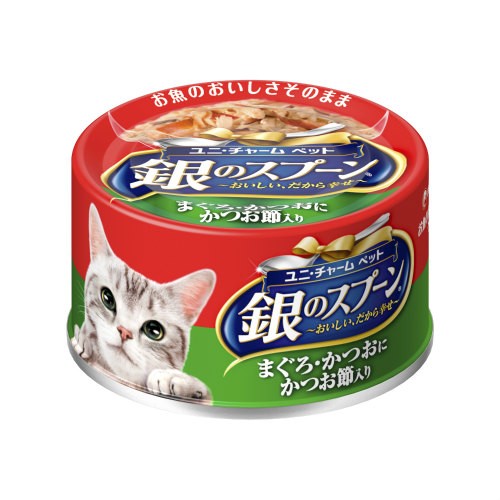 キャットフード 缶 まぐろ・かつお・かつお節入 70g×48 1個当たり121円 ウェットフード 缶詰 水煮 ペット 銀のスプーン