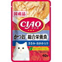 フジックスで買える「いなばペットフード CIAOパウチ 総合栄養食 かつお ささみ・おかか入り 40g 【北海道・沖縄・離島配送不可】」の画像です。価格は106円になります。