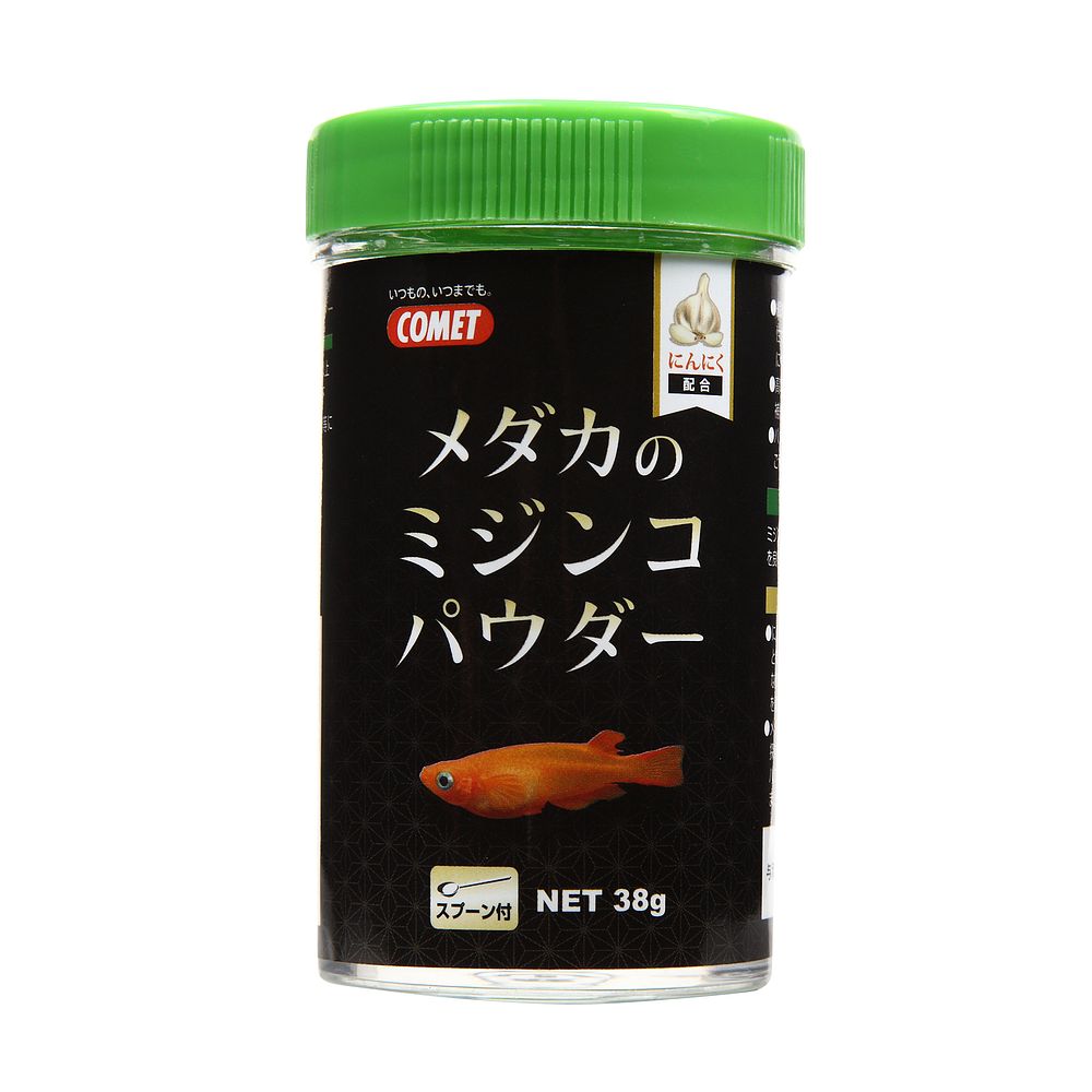 嗜好性抜群、にんにく配合で免疫力向上繊維質が豊富な「ミジンコパウダー」と嗜好性が高く免疫力サポートに貢献する「にんにくパウダー」を最適な配分で混合しました。高嗜好性・高蛋白で成長期・繁殖期の栄養補給に適したエサです。パウダー状のエサなので、稚魚から成魚までご利用いただけます。ミジンコパウダーは、繊維質が豊富でメダカの腸内環境を良好にする働きがあります。にんにくパウダーは、嗜好性アップ、抗菌、殺菌効果により強く元気なメダカの育成効果があります。【原材料】ミジンコパウダー、にんにくパウダー【保証成分】粗蛋白質32％以上、粗脂肪3％以上、粗繊維5％以下、水分5％以下【給与方法】＜与え方＞1日数回、3分以内に食べきれる量を与えてください。与えすぎは水質を悪くしますのでご注意ください。【賞味期限】2年半【原産国】台湾【個装サイズ】46×83×46mm【個装重量】62g※商品パッケージのリニューアル等により商品画像とお届け商品のパッケージが異なる場合がございます。予めご了承お願い致します。