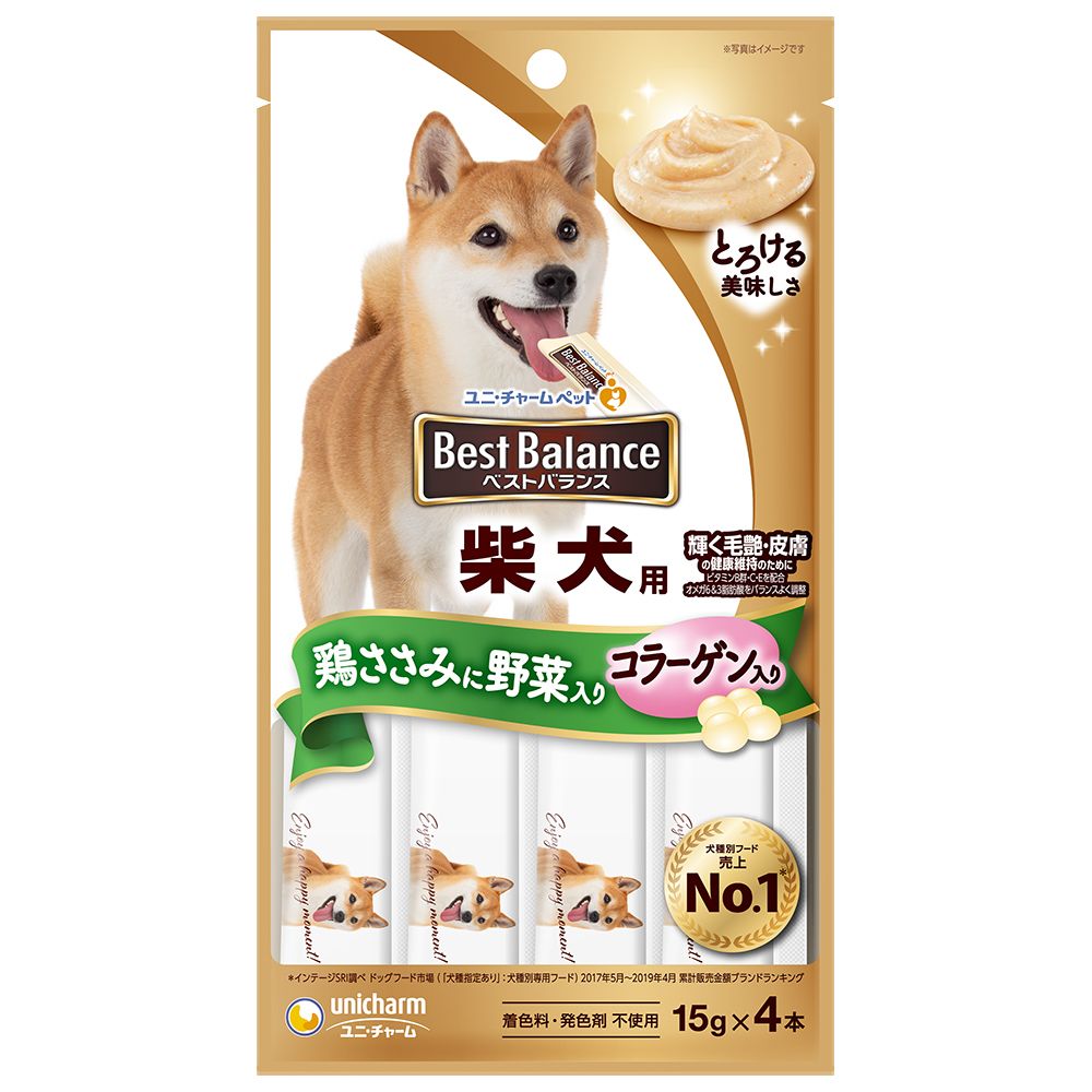 ユニ・チャーム ベストバランスおやつ 柴犬用ささみ・緑黄色野菜入り 15g×4本 犬用おやつ 【北海道・沖縄・離島配送不可】