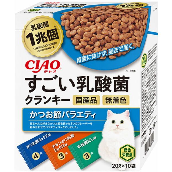 （まとめ買い）いなばペットフード CIAO すごい乳酸菌クランキー かつお節バラエティ 20g×10袋 猫用おやつ 〔×6〕 【北海道・沖縄・離島配送不可】