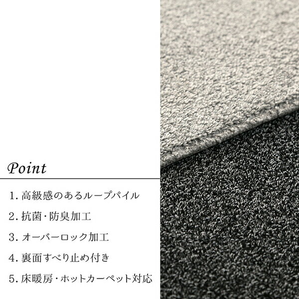 ラグ 長方形 手洗い ループパイル 高級感 おしゃれ 抗菌防臭 オーバーロック 滑りにくい加工 グレー 約3畳 約190×240cm 床暖房 ホットカーペット対応 [3]