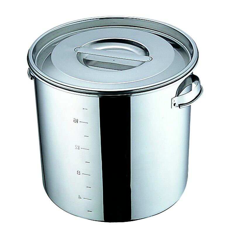 三宝産業 UK 18-8 丸 深型キッチンポット(目盛付) 26cm(13.0L)手付 【北海道・沖縄・離島配送不可】
