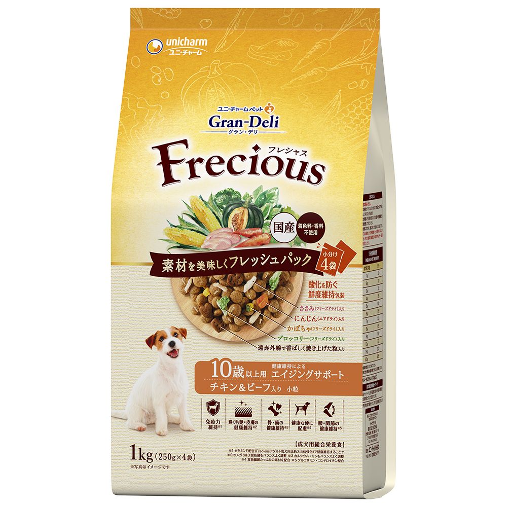 （まとめ買い）ユニ・チャーム グラン・デリ フレシャス 10歳以上用 チキン＆ビーフ入り 1kg 犬用フード 〔×3〕 【北海道・沖縄・離島配送不可】