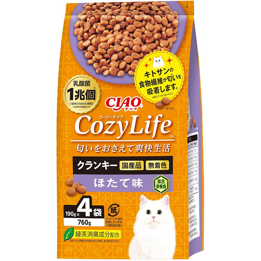 いなばペットフード CIAO CozyLife クランキー ほたて味 760g(190g×4袋) 猫用フード 【北海道・沖縄・離島配送不可】
